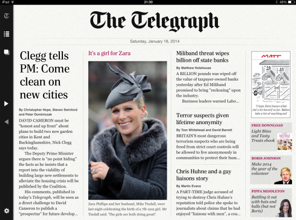 The Telegraph's iPad front page